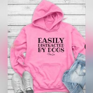 "Easily Distracted By Dogs" Pink Graphic Hoodie by Piper Lou Size Unisex Large